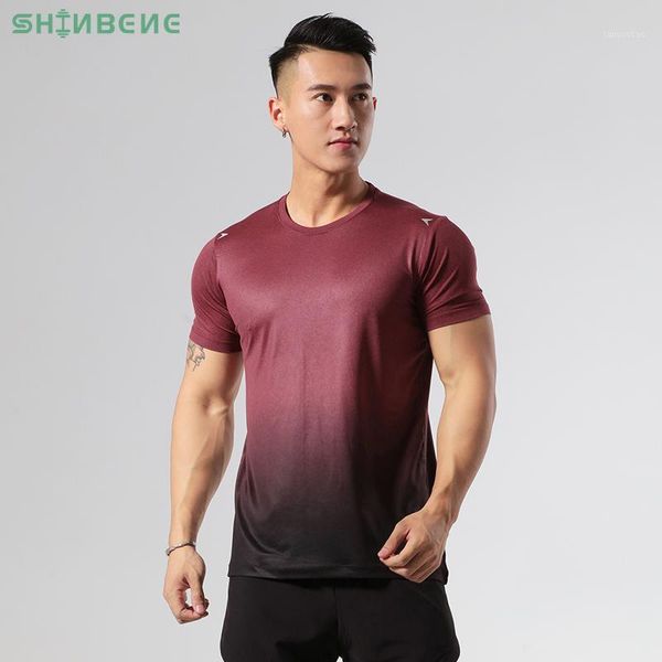 

shinbene quick dry running workout short sleeve shirt men stretchy o-neck fitness gym tarining sport tee sportswear s-3xl1, Black;blue