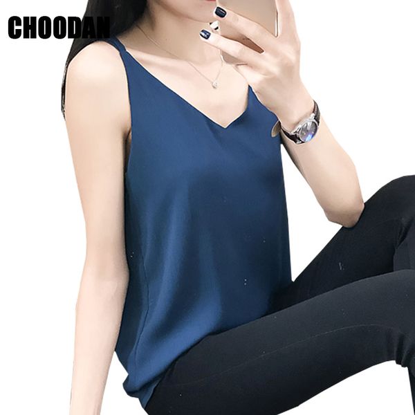 

chiffon tank summer women 2019 new korean style sleeveless camisoles v-neck spaghetti ladies tanks for female y200701, White