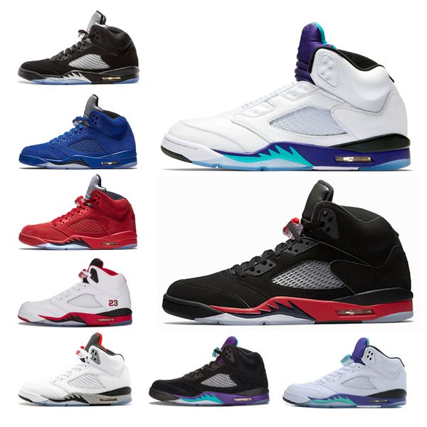 

5 satin bred fresh prince men basketball shoes black metallic white cement red blue suede fire red grape wings sports sneaker eur 41-47, White;red