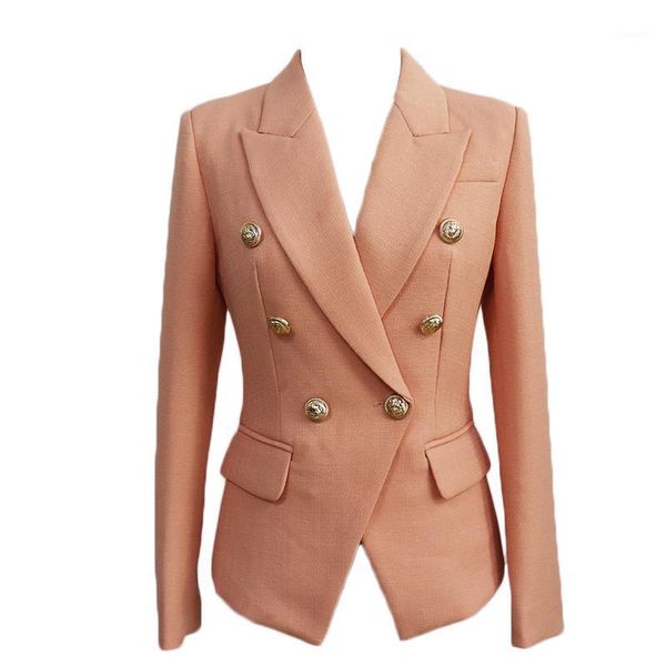 

new 2021 classic designer blazer women's slim fitting metal lion button double breasted textured blazer jacket nude1, White;black