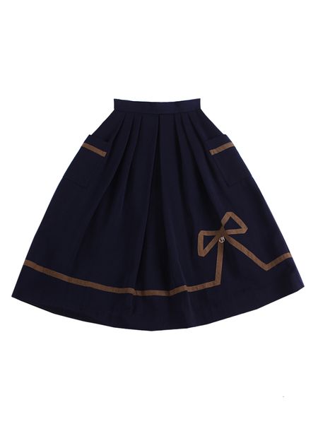 

2021 new le palais original vintage 1950s navy blue bow plied cotton at height of the knee high waist autumn high-waist women's bb8e, Black