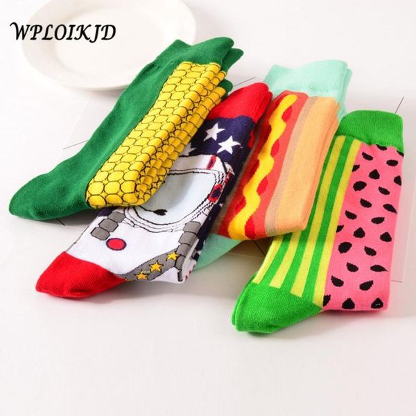 

wploikjd]funny art fashion creative character watermelon corn spacemen noodle dog cloud spray astronaut patterns crew socks1, Black;white