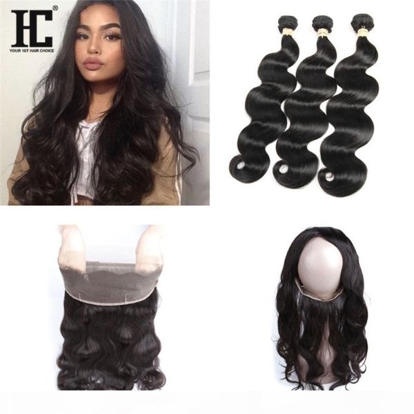 

brazilian virgin hair 3 bundles with 360 full lace frontal closure body wave peruvian indian malaysian cambodian human hair weaves closures, Black