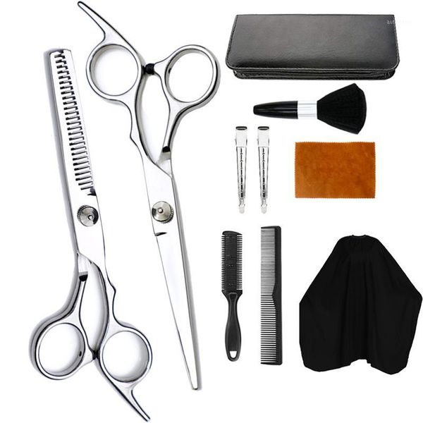

10pcs/set professional haircut scissors set, razor comb + clip + haircut shawl suitable for home salon diy hand tool sets1