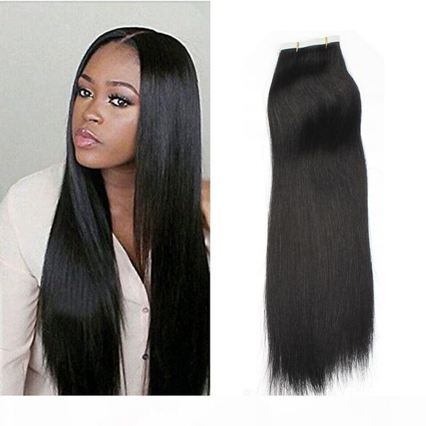 

big seal remy human hair extensions 20pcs pu skin weft silky straight tape in indian remy hair extensions multi color, Black