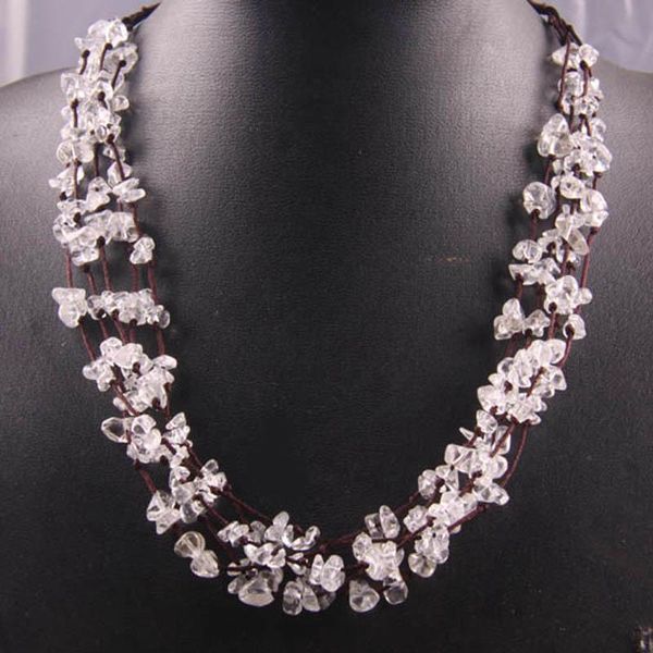 

chains white crystal chip stone beads necklace 19 inch jewelry f040, Silver