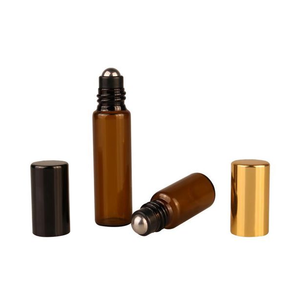 

20pcs/lot 5ml amber glass roll on bottle with metal ball small roller essential oil bottle brown perfume gla qylezb
