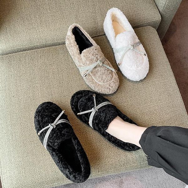 

women moccasin shoes casual female sneakers bow-knot flats autumn 2020 fashion women's round toe loafers fur slip-on moccasins, Black