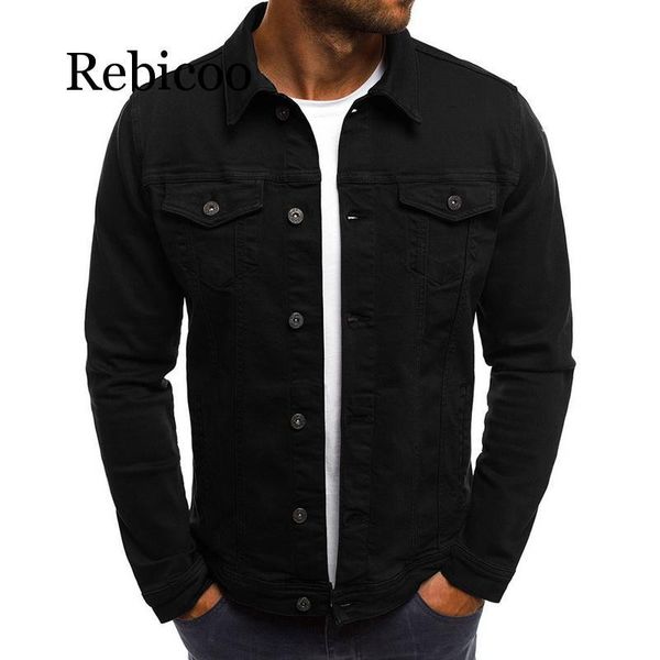 

men's jackets brand fashion men slim jeans men&#39s casual denim jacket turn-down collar single breasted solid, Black;brown