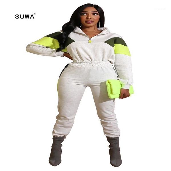 

occident popular sport style women suit 2 piece set casual pullover zip elastic waist cosy trousers 2 color femme tracksuit1, White