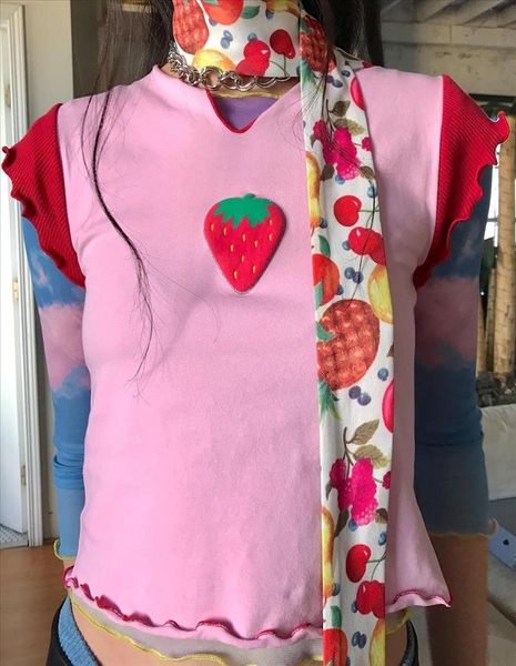

cute sweet girls pink strawberry t shirts hatajuku street fashion crop women short sleeve tees summer cropped tshirt femme, White