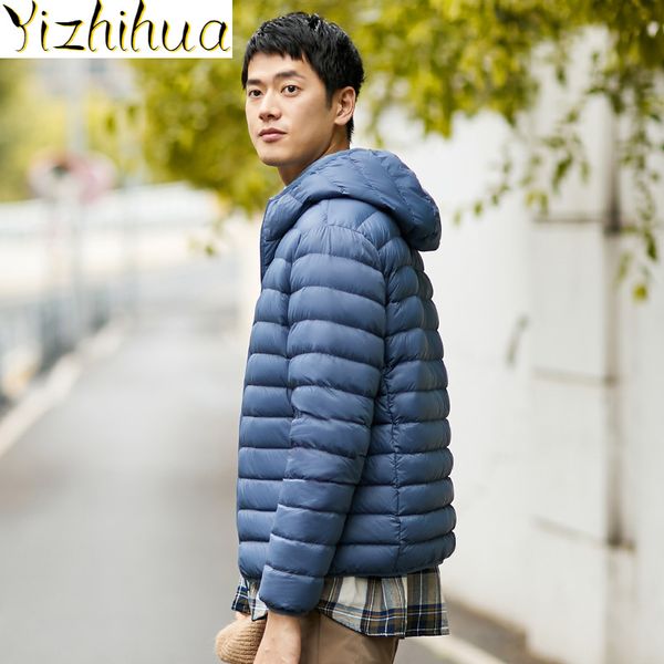 

men's feather coat, short ultra light with hoodie, informal, pph2258, autumn and winter, 2020 q1214, Black