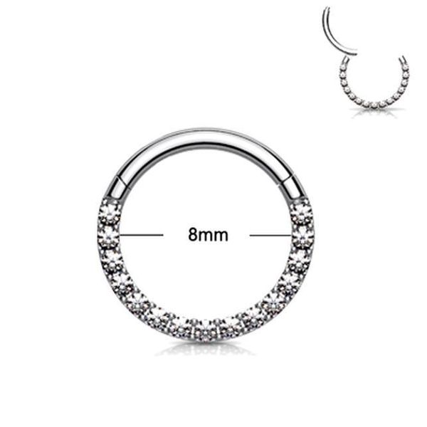

1pc crystal cartilage earring 316l surgical stainless steel septum clicker paved front zircon segment ring piercing 16g q sqcvso, Silver