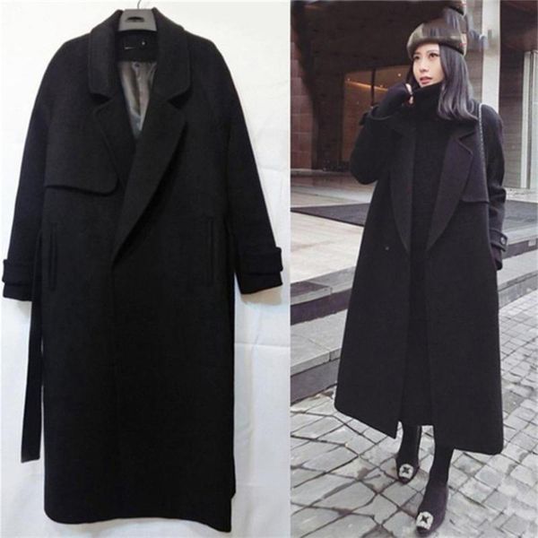 

2021fashion women wool blend female long autumn and winter slim coat women long-sleeved casual medium long slim overcoat #4n20, Black