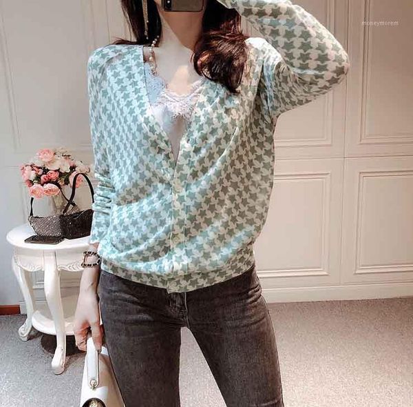 

women sweater 2020 spring and summer new summer linen mint green geometric sweater1, White;black