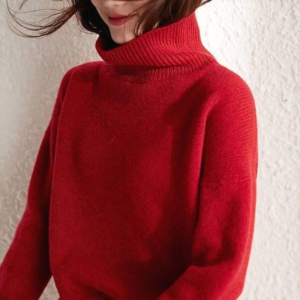 

sweater autumn and winter turtleneck women's fashion loose outer wear base knitted thick sweater1, White;black