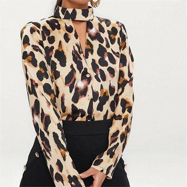 

womens halter deep v-образным вырезом tee leopard print blouse с длинным рукавом, повседневная негабаритная верхняя повседневная свободная б, White