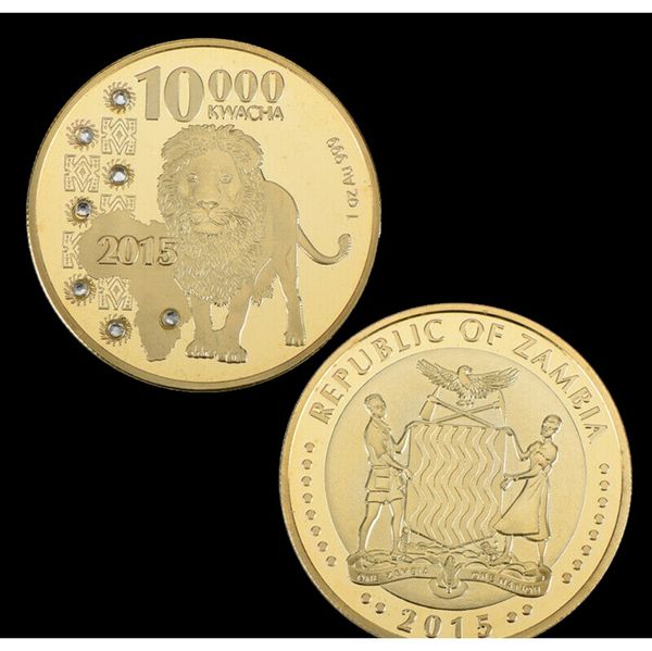 

rh gold plated mosaic african wildlife zambia lion commemorative coin challenge coins collectibles for business gifts f wmtgkw