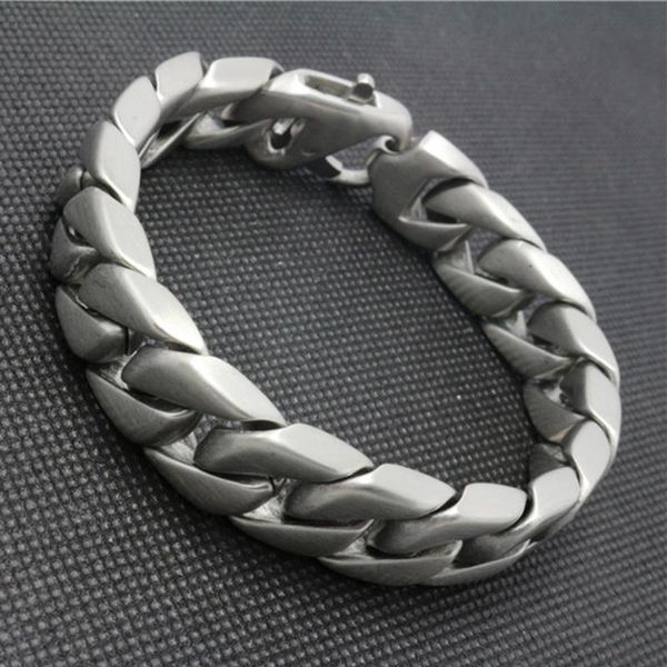 

15mm hip-hop new brushed men's stainless steel silver color curb cuban link chain bracelet jewelry 8.26inch