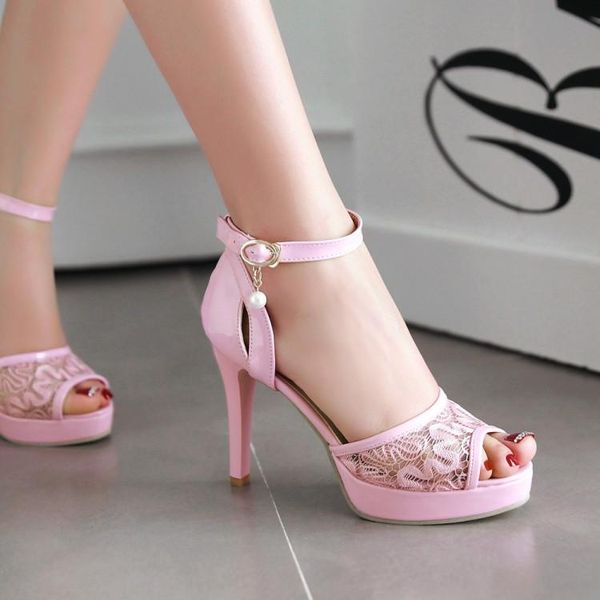 

dress shoes big size high heels sandals women woman summer ladies elegant fishmouth with open toes and slim, Black
