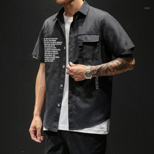 

new fashion men shirt summer hawaii casual slim fit white short sleeve shirt japanese streetwear lus shirts size1, White;black