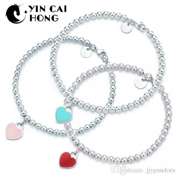 

2019 charm for gifts 925 sterling silver green pink red heart shaped women round tif bracelet silverware matching world jewelr ing, Golden;silver