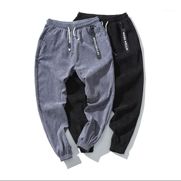 

2020 spring summer thin corduroy trend men's pants beam foot casual trousers ankle length harem pants plus size 5xl1, Black