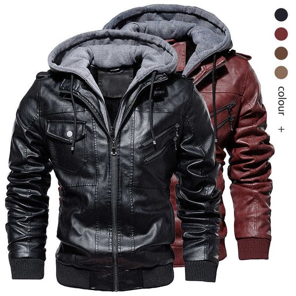 

2021 men vintage motorcycle jacket mens outdoor casual pu leather jacket man autumn winter coat stand collar club bomber jackets cx200804, Black