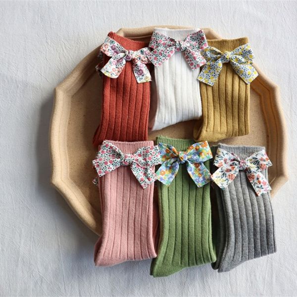 

bowknot flowers baby socks stripe infant kids long knit sock girls spring autumn solid color stockings 2020 comfortable 6 88bs g2, Pink;yellow