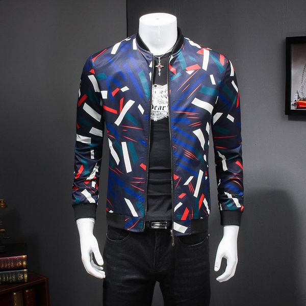 

men casual jacket fashion nice korean slim fit bomber jacket men long sleeve stand collar print windbreaker coats, Black;brown