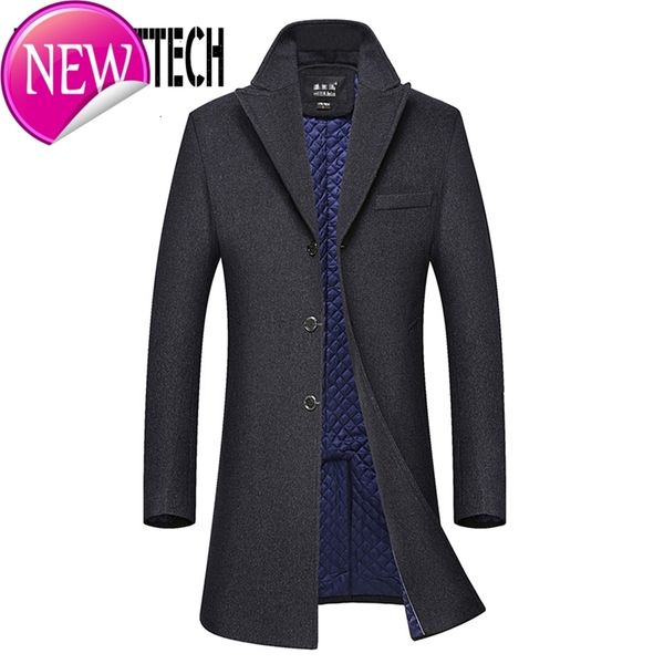 

winter new mens wool blend coat men's fashion business casual wool overcoat long section wool coat men, Black