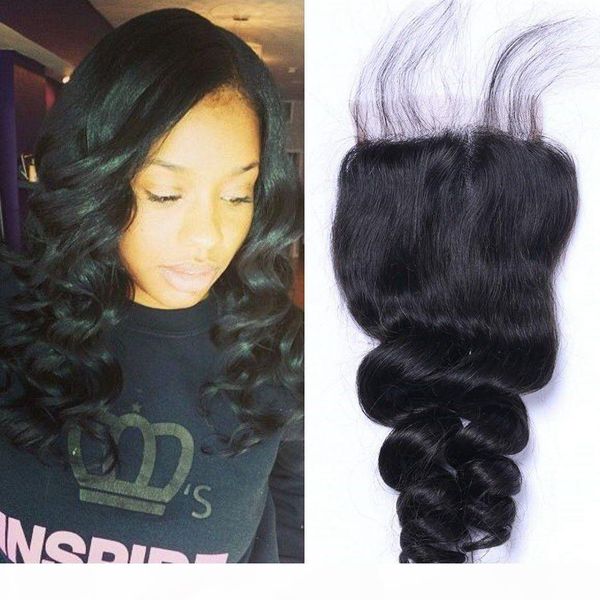 

brazilian loose wave closure 4*4 swiss lace middle part remy human hair lace closure natural color, Black;brown