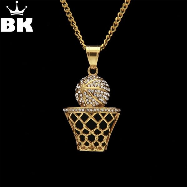 

new fashion hip hop crystal basketball nets pendant necklace gold iced out bling full rhinestone for men women sport jewelry 201013, Silver