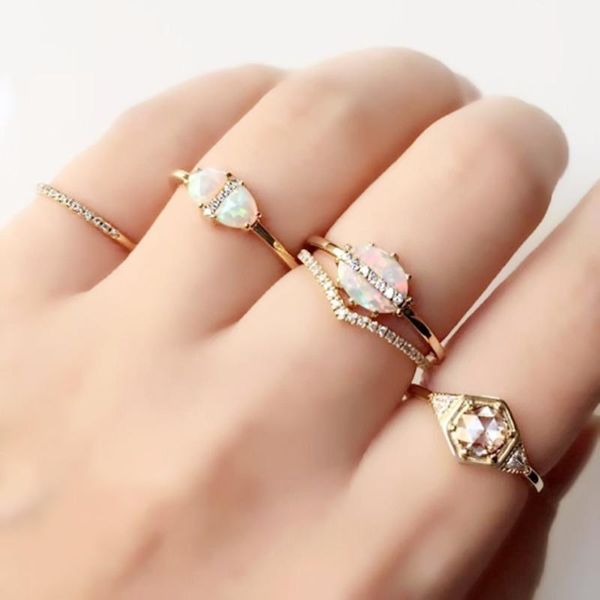 

wedding rings gem opal ring elegant women ladies brithday lover gift big stone fashion classic gold filled fine jewelry, Slivery;golden