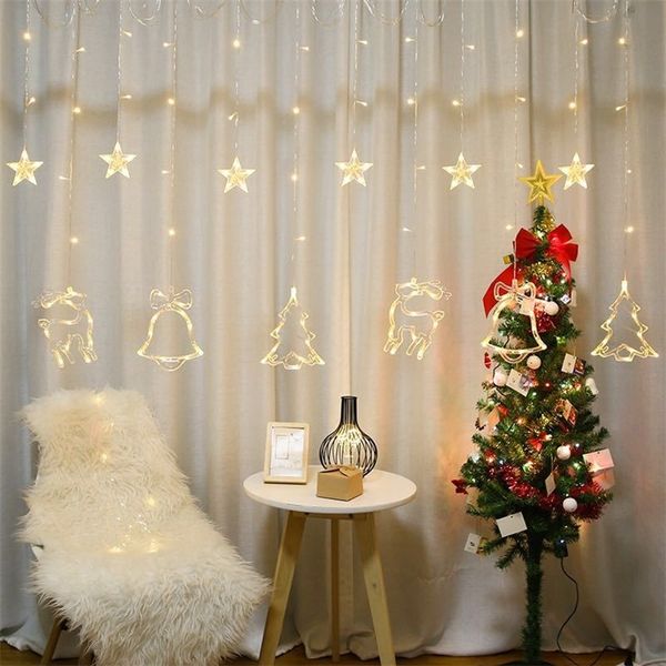 2.5M LED Christmas Deer Tree Bells Star String Fairy Lights Curtain Light Ghirlanda esterna per la festa di Capodanno Decorazione di nozze 201203