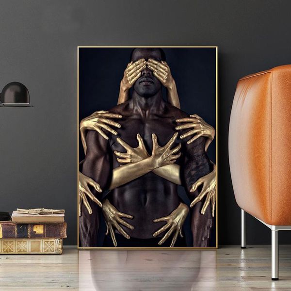 

african art black gold nude embrace canvas paintings wall art posters and prints man woman wall pictures for living room cuadros