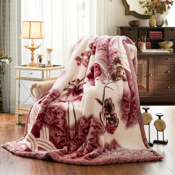 

blankets winter warm blanket double thicken raschel cover fleece coral