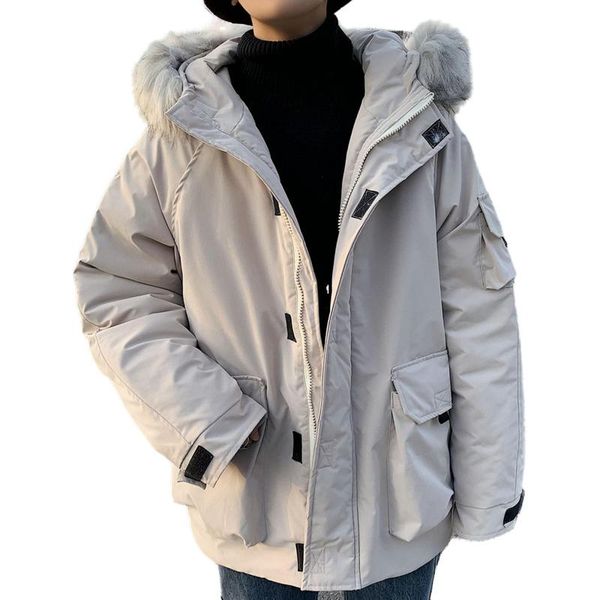 

men's down & parkas winter jackets mens coat men three-dimensional pocket large woolen collar cotton padded clothes loose parka, Black