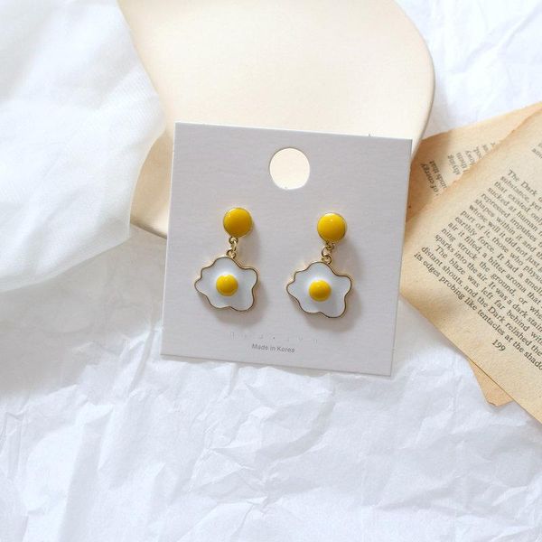 

stud cute cartoon poached egg earrings creative emulational fried fresh funny jewelry student girl charm gifts, Golden;silver
