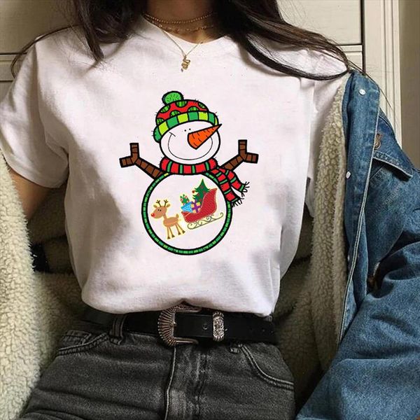 

women print cartoon christmas snowman womens tees lady t shirt ladies casual cotton short sleeve graphic tee, White