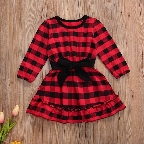 

1-4 years toddler girl christmas dress red and black plaid xmas dress for girls cotton long sleeve tunic children, Red;yellow
