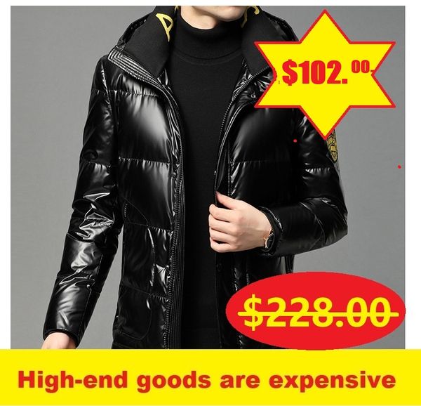 

2020 new white duck down warm down jacket youth hooded trend short shiny down jacket jacket quality assurance, Black
