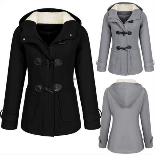 

fashion casual winter warm slim hooded jackets coat outwear horn button overcoat autumn women long coat, Black;brown