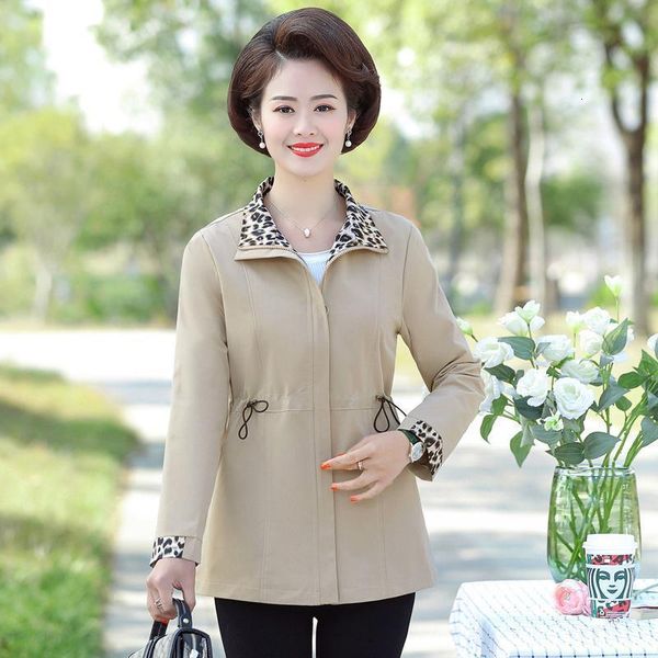 

2020 женщины средних лет женщин ветровка весна осень куртка пальто с длинными рукавами на молнии леопард плюс размер повседневная верхняя од, Black;brown