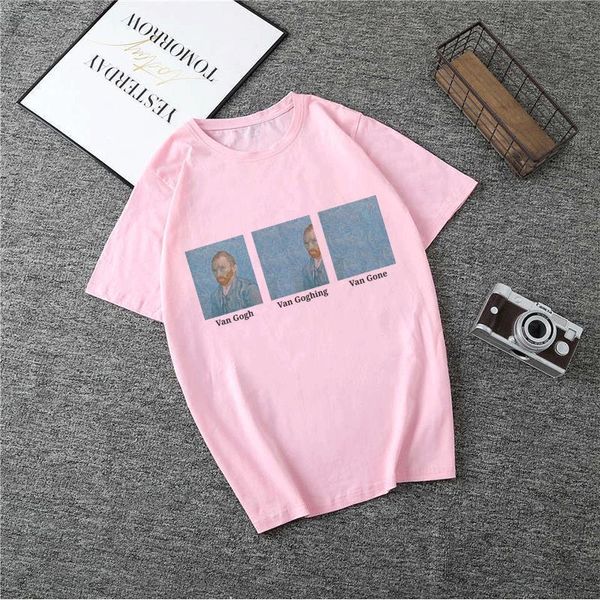 

лето 2019 harajuku vintage tshirt van gogh van goghing фургон прошел мема смешной эстетики футболка модая милая печать розовые женщины топы, White