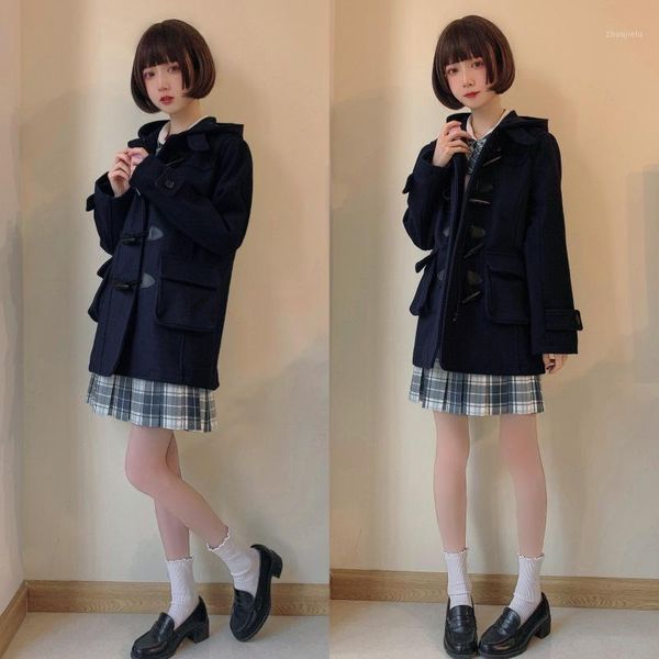 

quality school for coat jk uniform cloth coat soft sister long wool loose women's clothing factory among the students1, Black