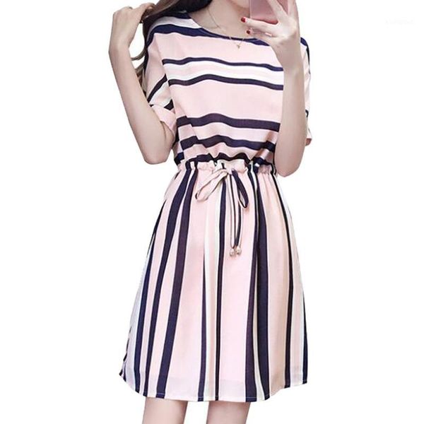 

2019 summer dress casual bandage bodycon vestidos short sleeve casual dresses pocket chiffon striped mini dress m6451, Black;gray