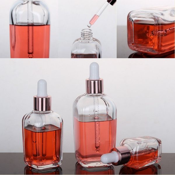 

10 to 100ml square bottle rose gold color cap dropper eliquid bottles makeup glass dropper cosmetic storage tools clear glass 1 15yx5 g2