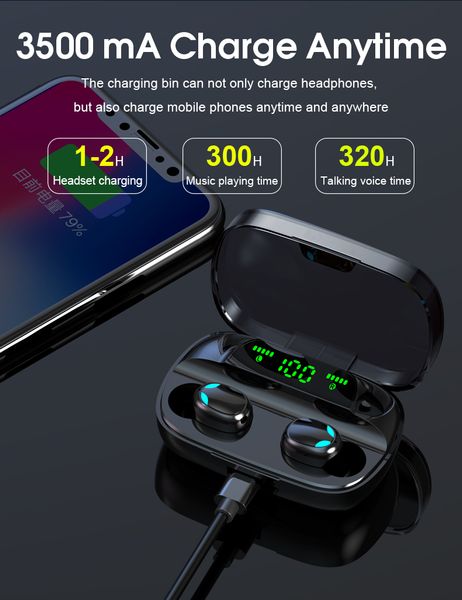 

v5.0 s11 tws 9d объемный звук звукового эффекта bluetooth наушники светодиодный дисплей power display отпечатков пальцев сенсорная гарнитура