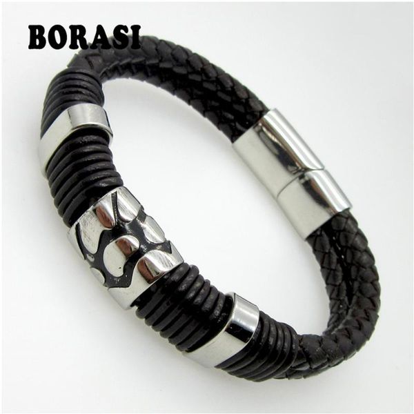 

charm bracelets wholesale fashion jewelry cool men's genuine leather titanium steel bracelet male vintage creative boutique, Golden;silver